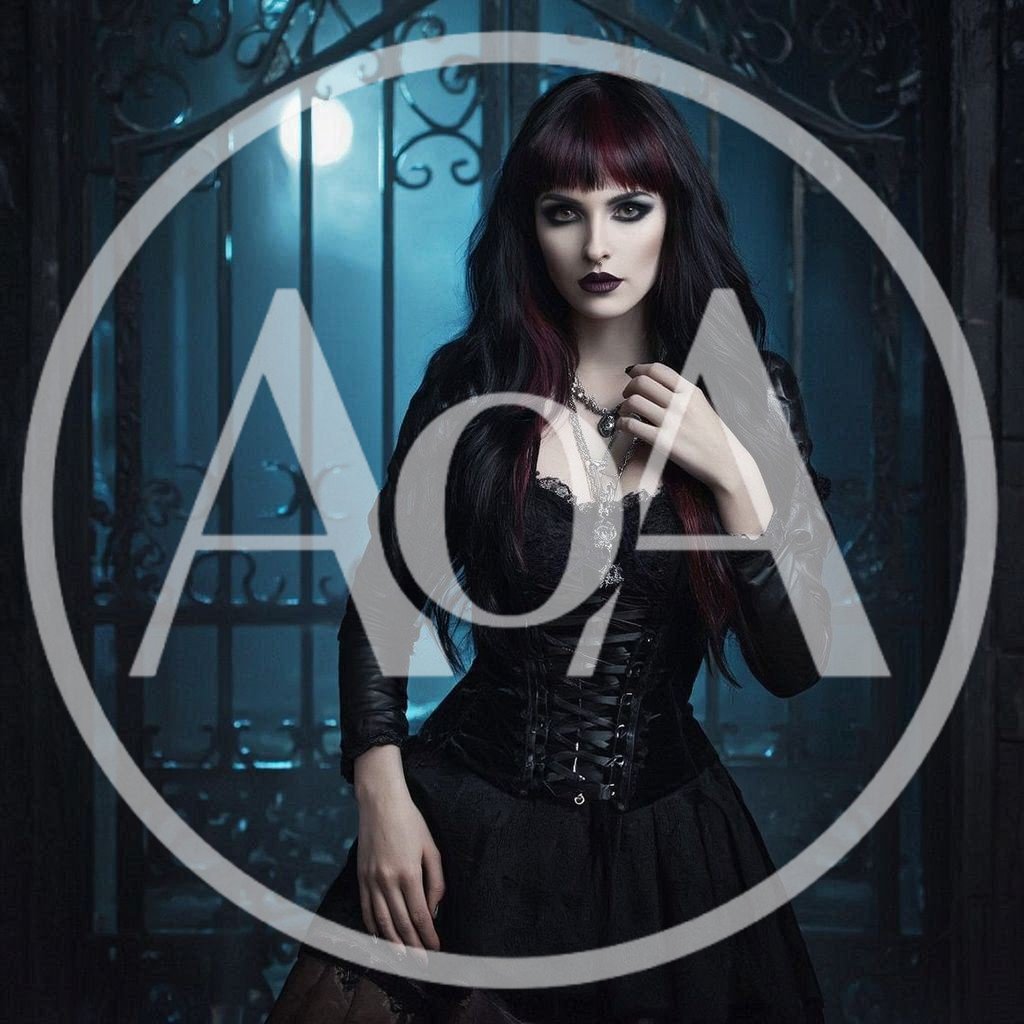 Gothic Woman Standing Before An Iron Gate At Night