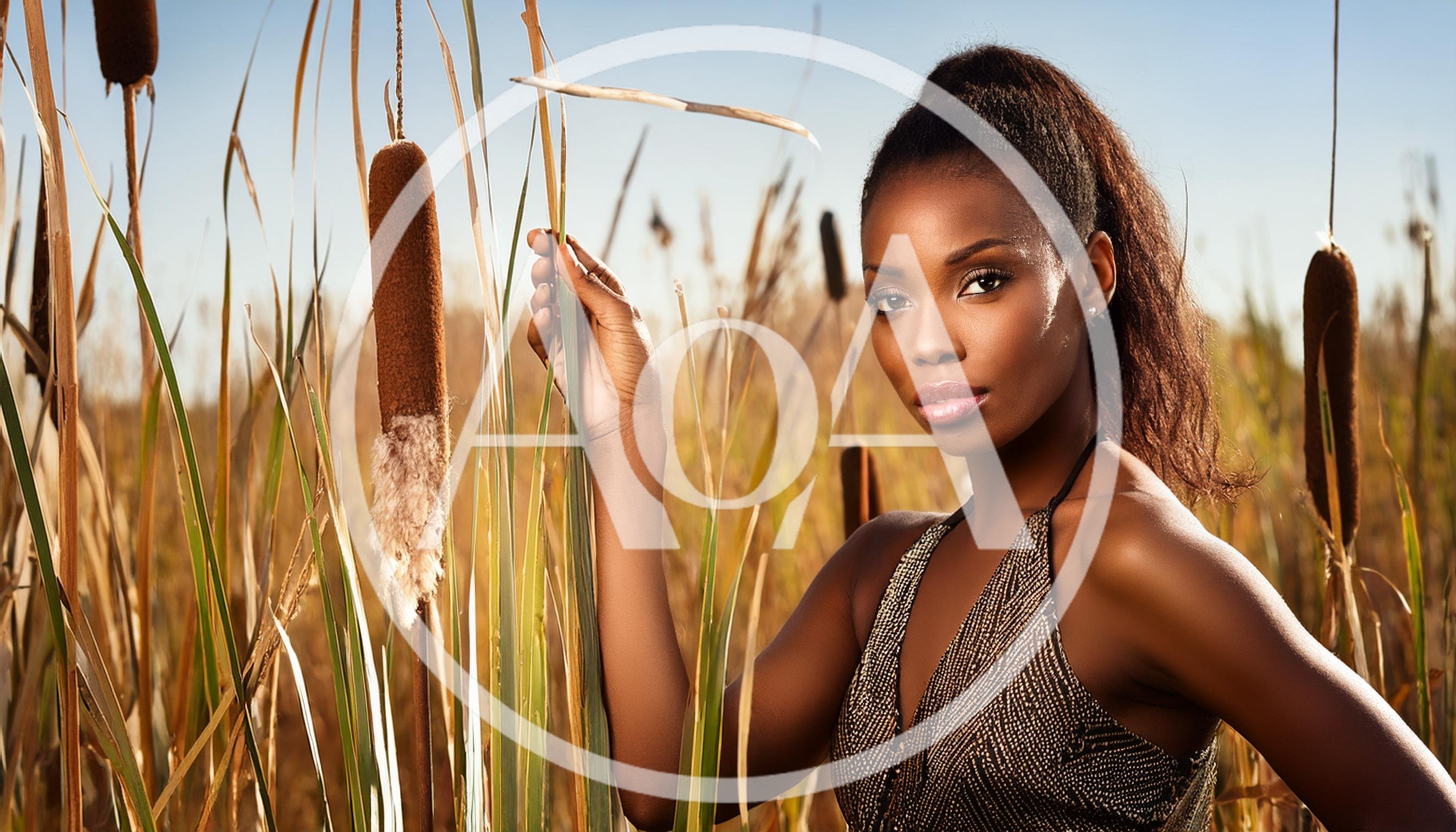 Portrait of a Beautiful Woman in a Reed Field