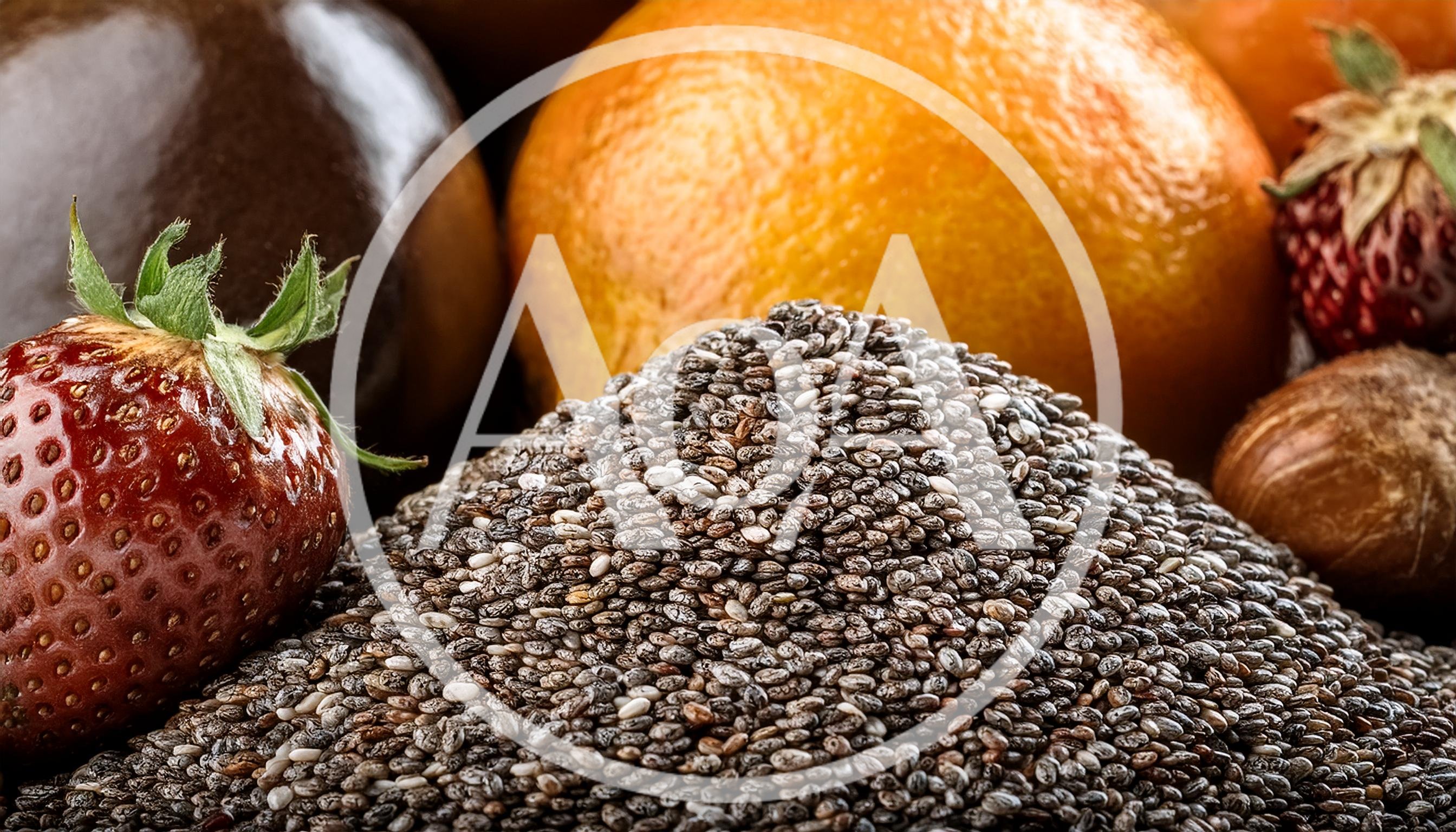 Pile Of Chia Seeds With Fresh Fruit