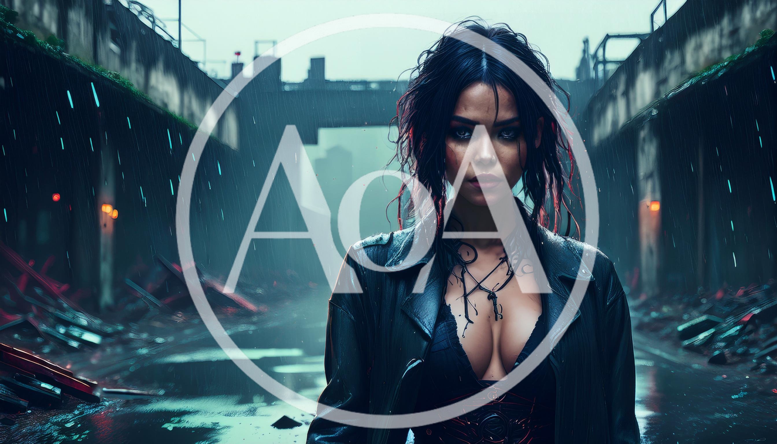 Gothic Woman Standing In A Rain Swept Urban Ruin