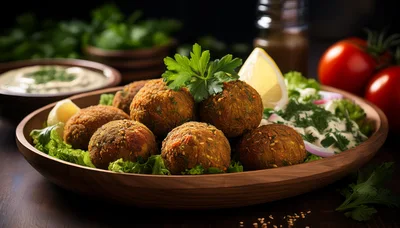 Fresh Falafel Balls Served In A Wooden Bowl