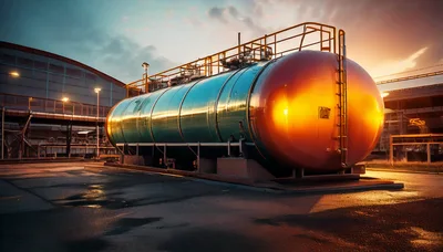Industrial Storage Tank at Sunset in Chemical Plant