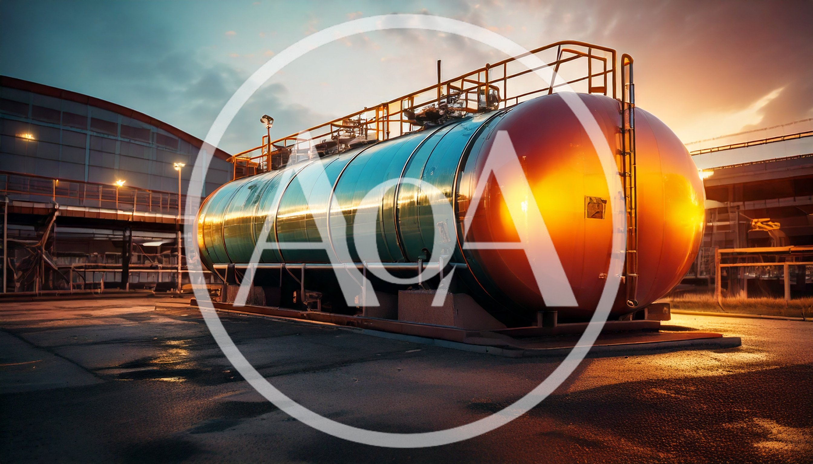 Industrial Storage Tank at Sunset in Chemical Plant