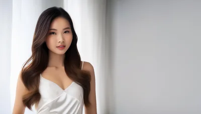 Portrait Of A Young Asian Woman In White Silk