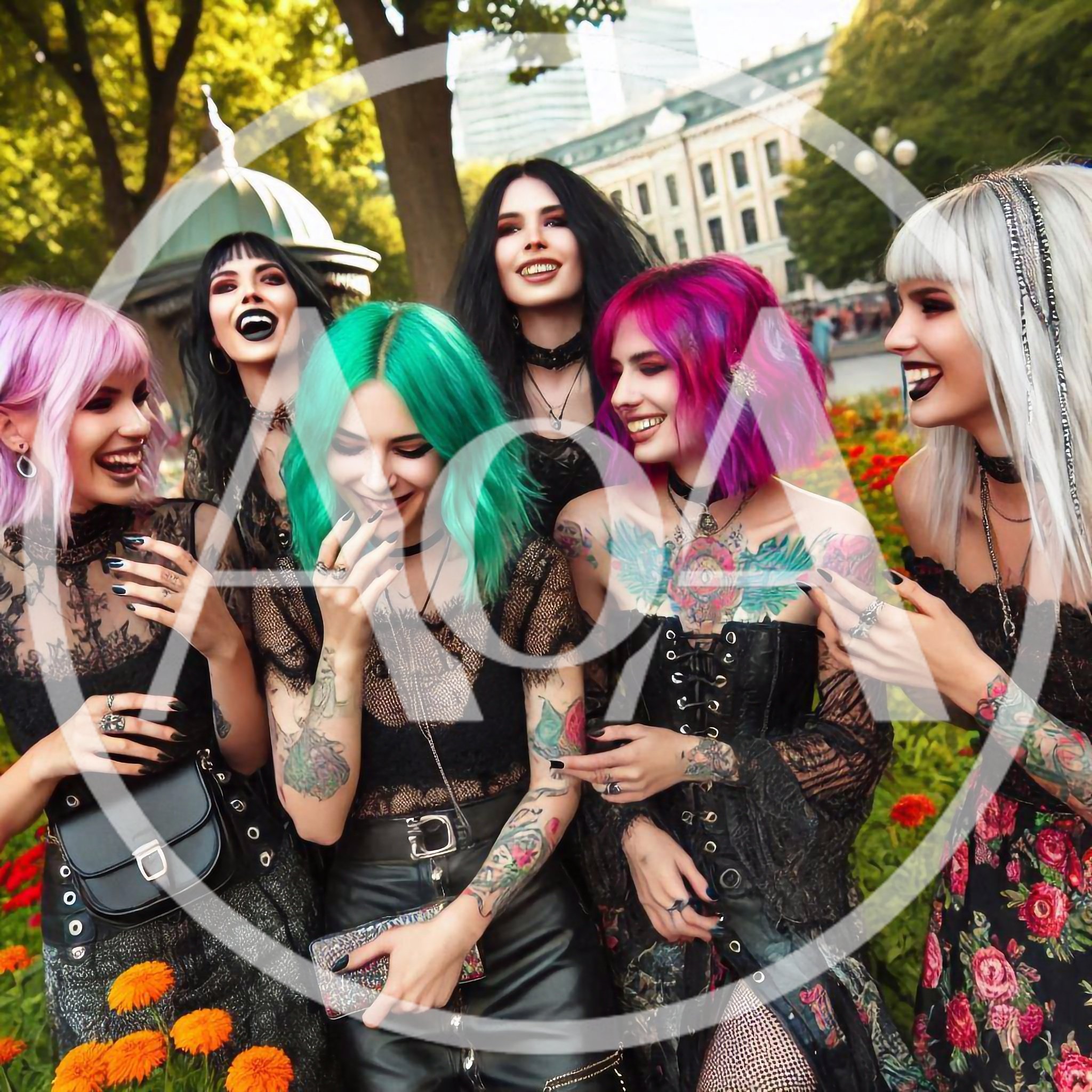 Group Of Alternative Women Laughing In A Park