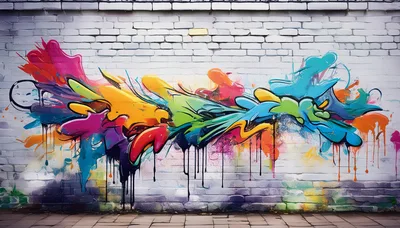 Vibrant Abstract Graffiti Mural On White Brick Wall