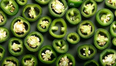Fresh Sliced Jalapeno Peppers On Dark Background