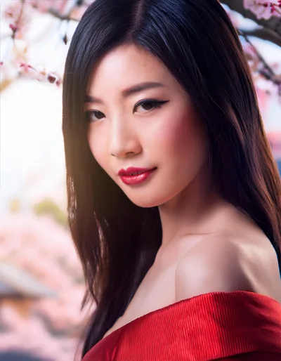 Portrait Of A Beautiful Young Asian Woman In Red
