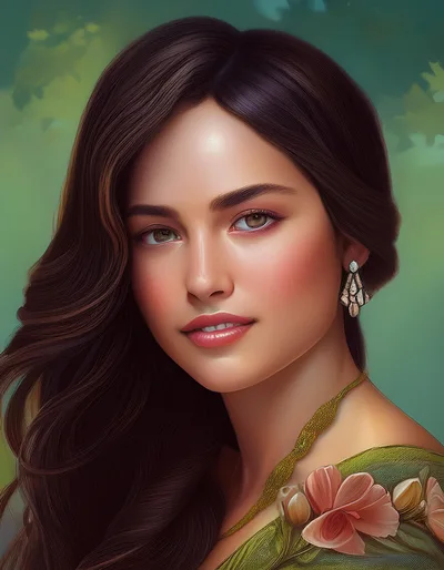 Portrait Of A Beautiful Young Woman With Floral Accents