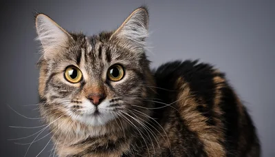 Portrait Of A Fluffy Brown Tabby Cat