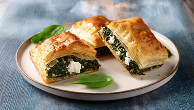 Three Pieces Of Spinach And Feta Spanakopita