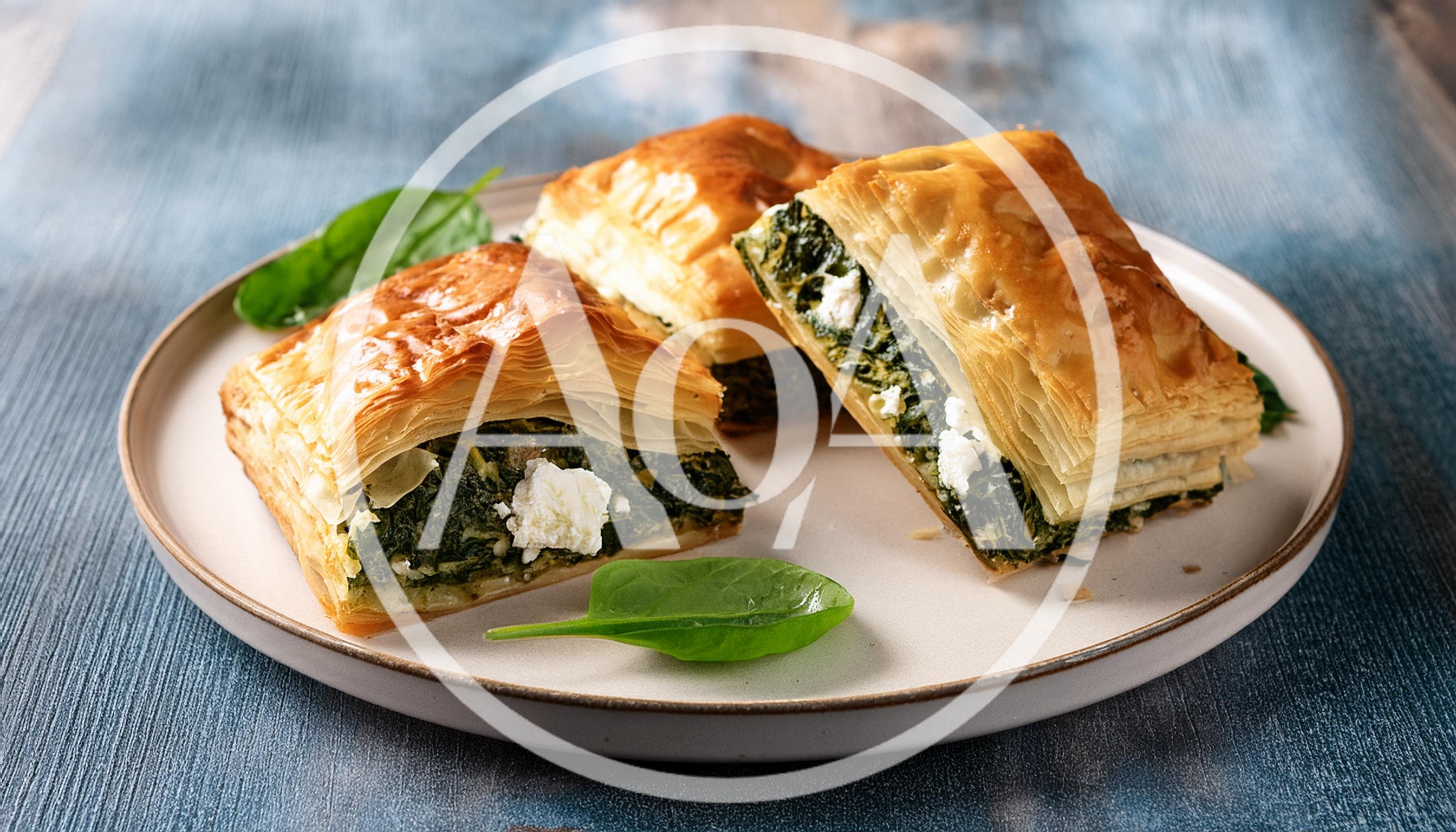 Three Pieces Of Spinach And Feta Spanakopita