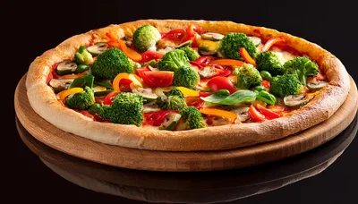 Fresh Vegetable Pizza on Wooden Serving Board