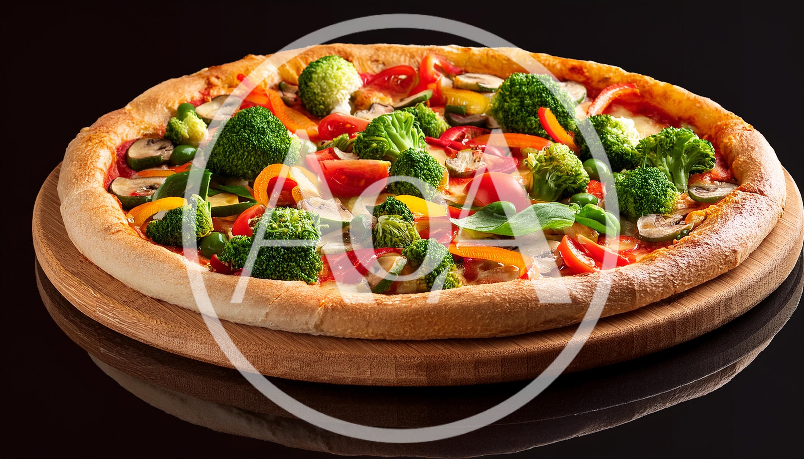 Fresh Vegetable Pizza on Wooden Serving Board