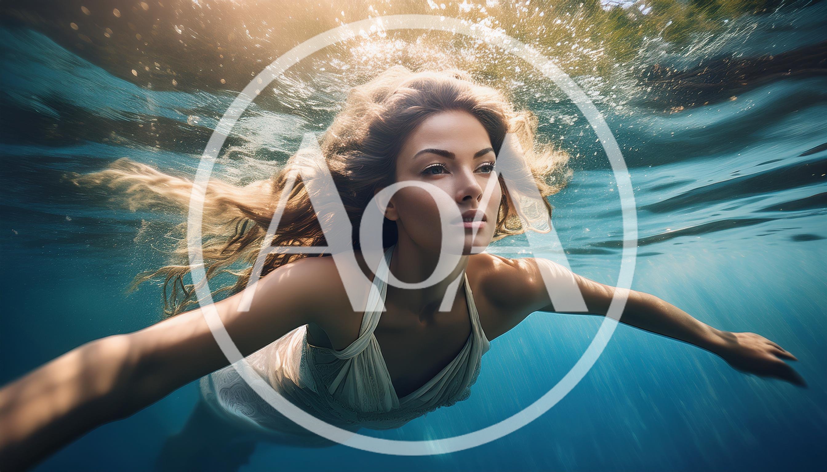 Woman Swimming Underwater In A White Dress