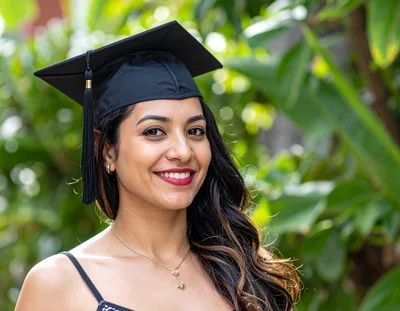Smiling Young Woman Wearing Graduation Cap Outdoors