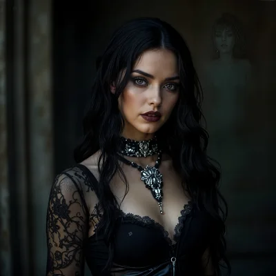 Gothic Woman With Dark Hair And Ornate Jewelry