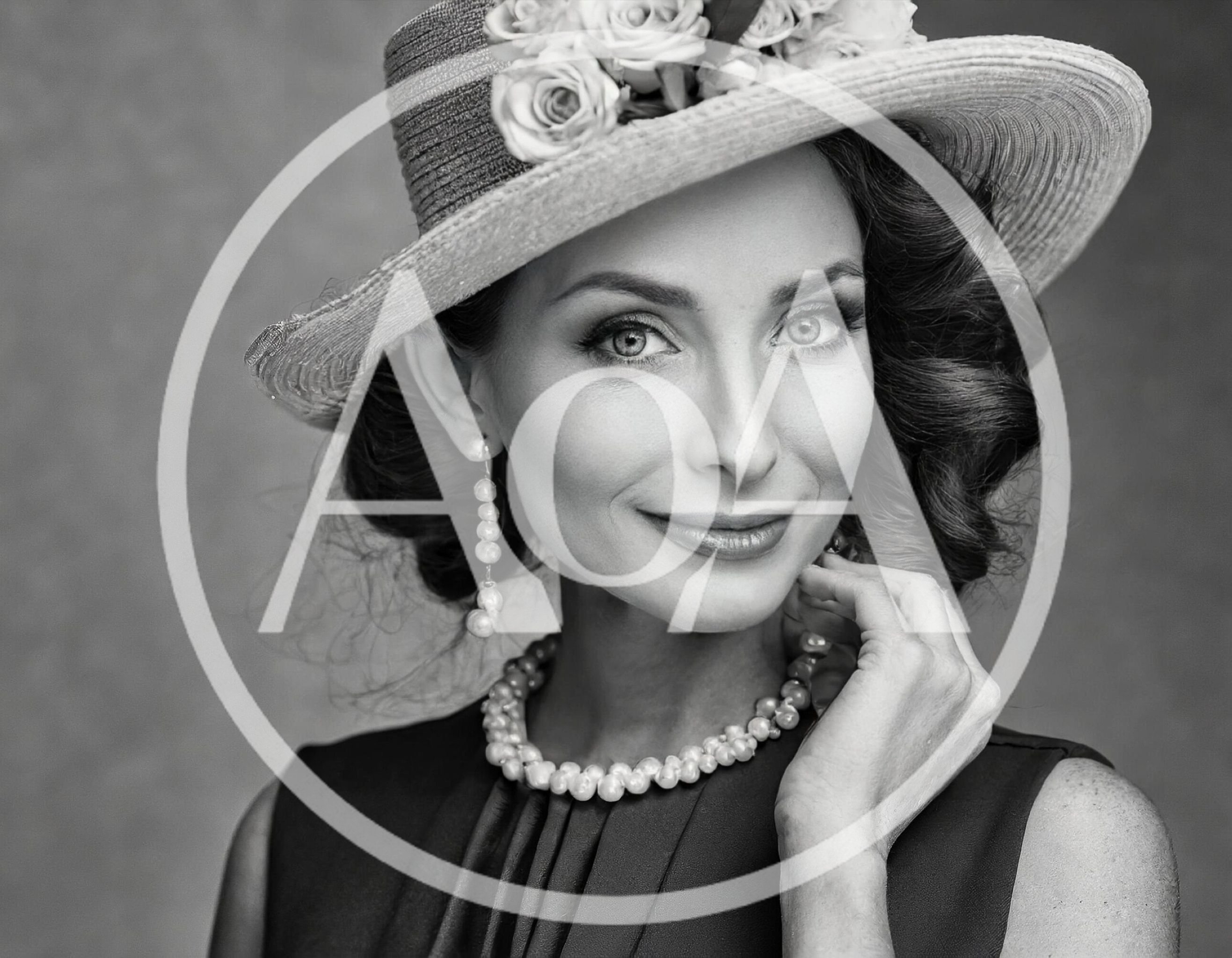Elegant Woman Wearing Vintage Hat And Pearl Jewelry