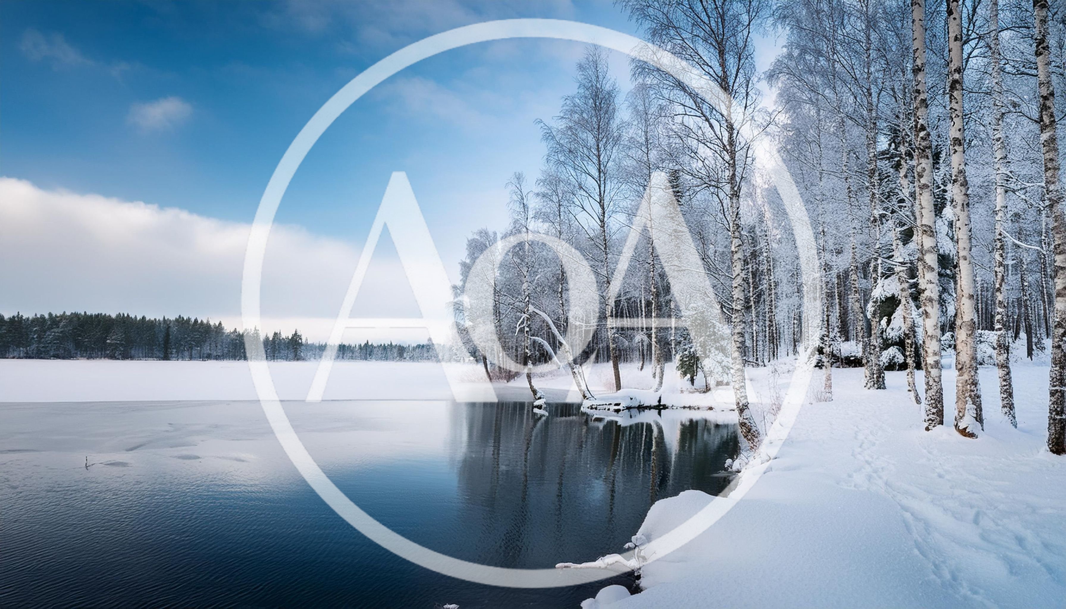 Winter Landscape With Frozen Lake And Snow Covered Trees