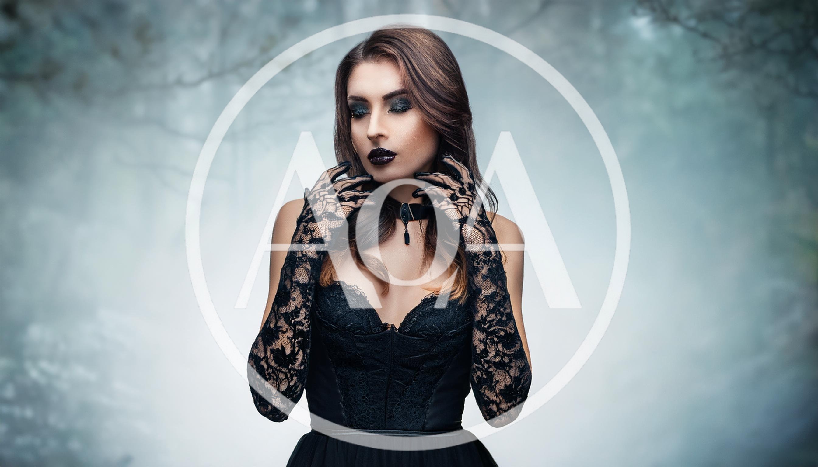 Gothic Woman In Lace Gloves And Corset