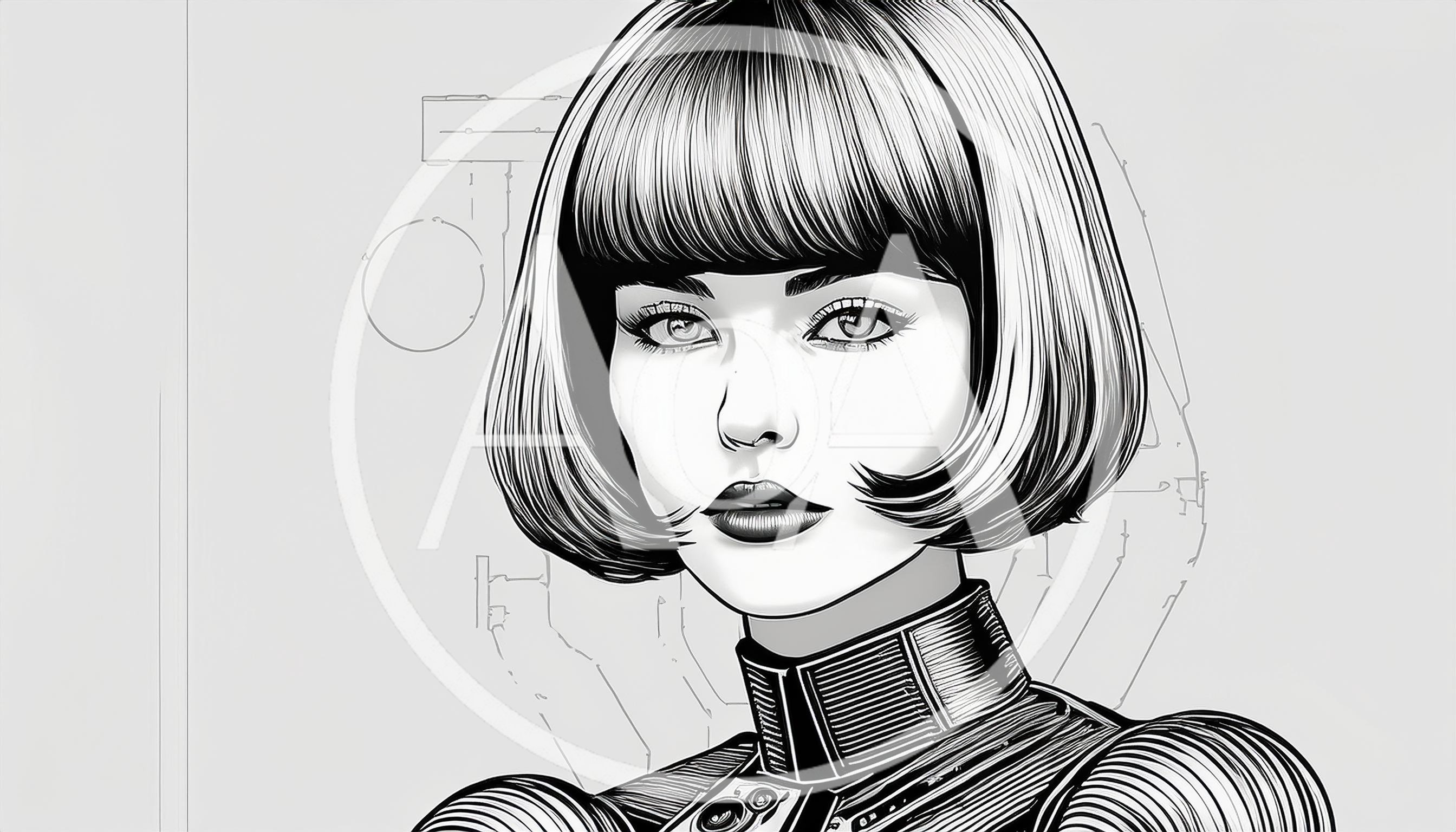 Stylized Portrait Of A Futuristic Woman With Bob Haircut