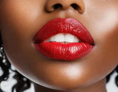 Close Up Of Woman With Vibrant Red Lipstick