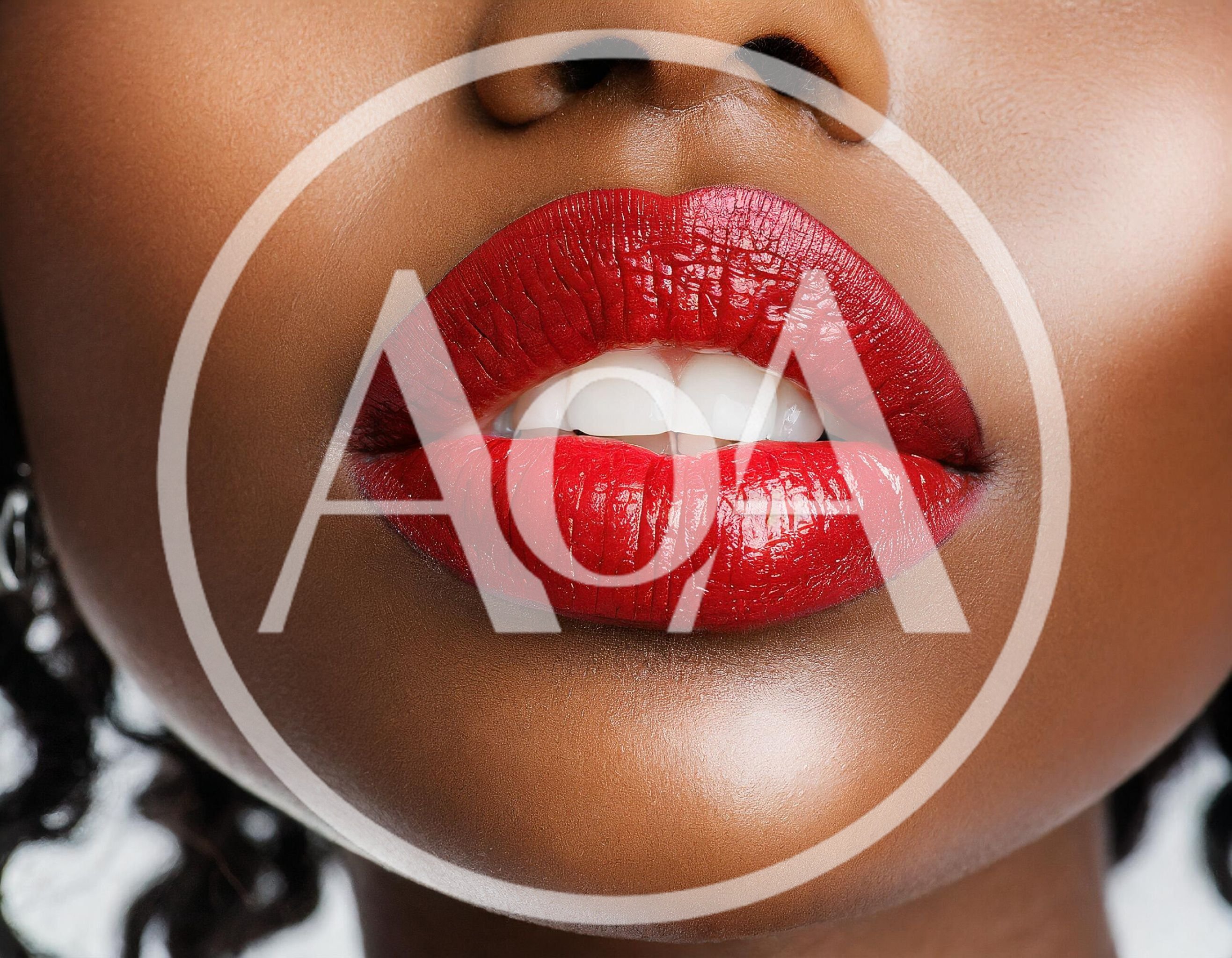 Close Up Of Woman With Vibrant Red Lipstick