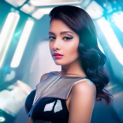 Futuristic Woman With Dark Hair In Sci-Fi Setting