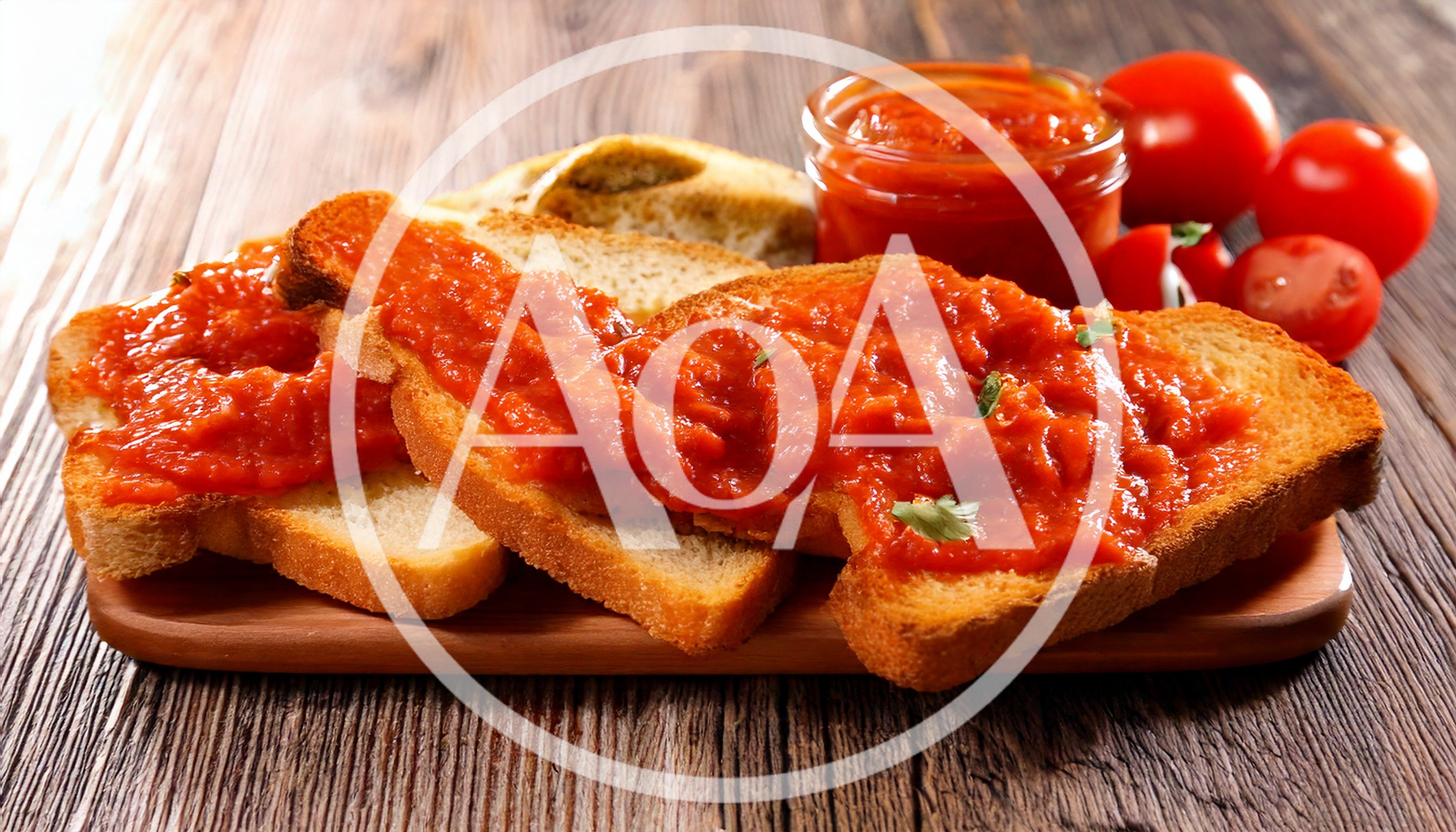 Toasted Bread Slices Topped With Tomato Spread