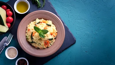 Couscous Salad With Roasted Vegetables On Slate