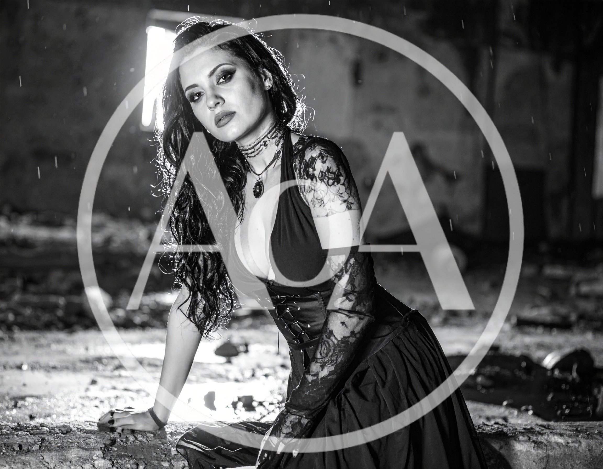 Gothic Woman Posing in Abandoned Building