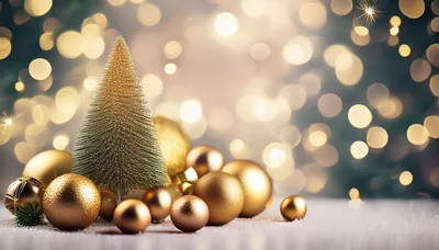 Golden Christmas Tree Ornament With Decorative Baubles