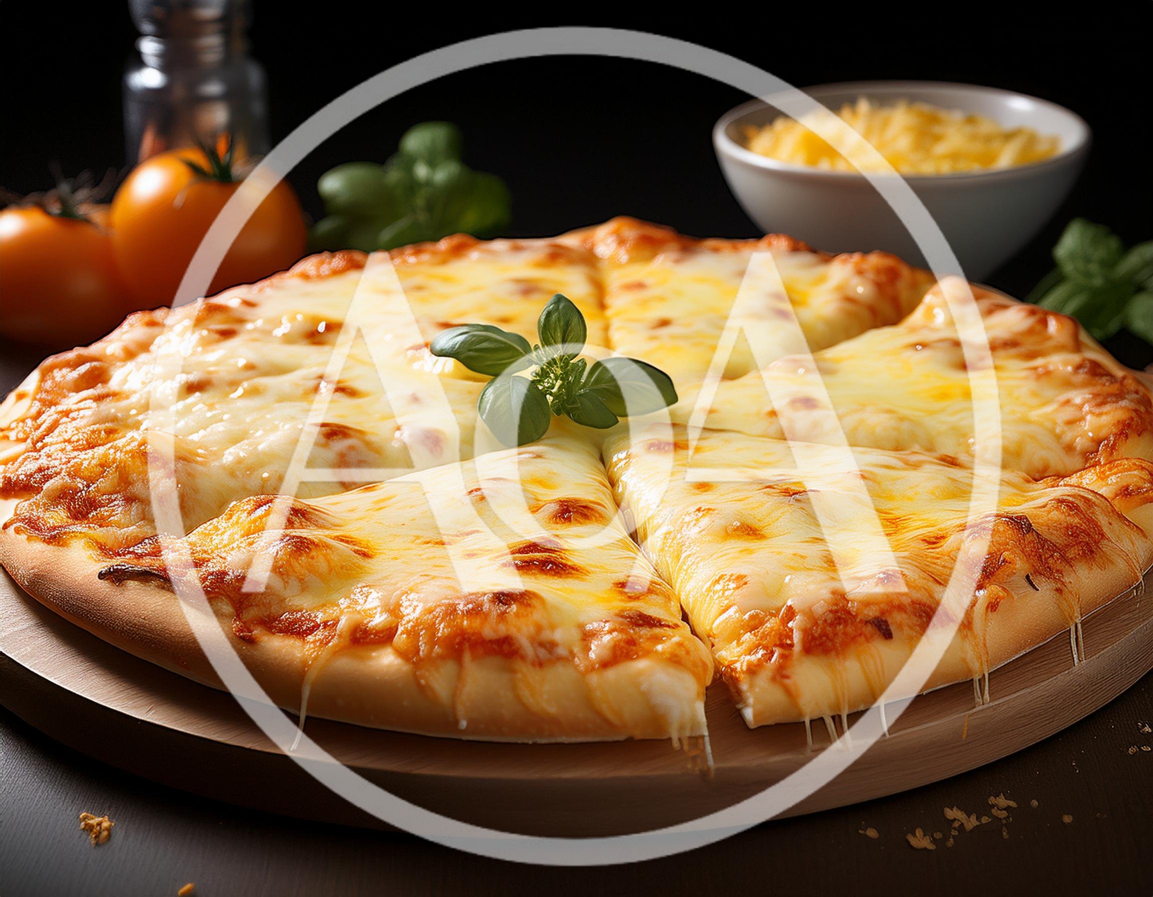 Freshly Baked Cheese Pizza On A Wooden Board