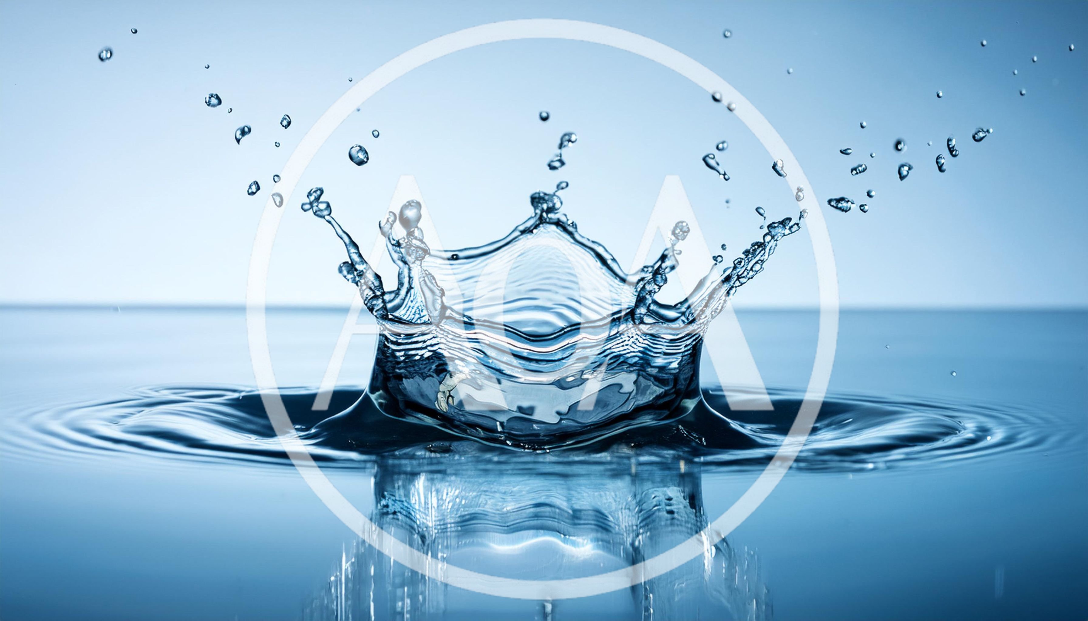 Water Crown Splash With Droplets On Blue Background