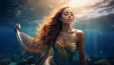 Beautiful Mermaid Swimming Underwater In The Ocean