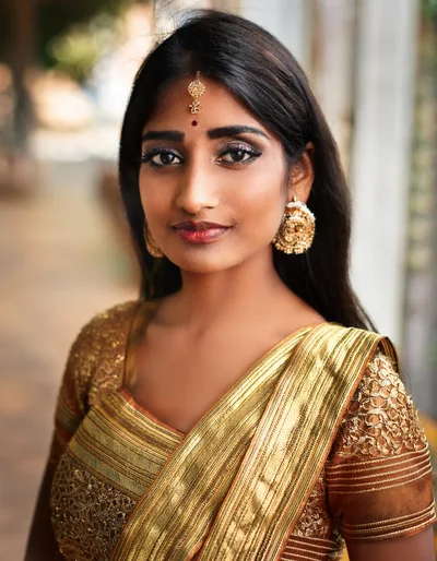 Portrait Of A Beautiful Indian Woman In Traditional Attire