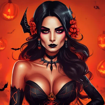 Gothic Vampire Woman With Halloween Pumpkin Background