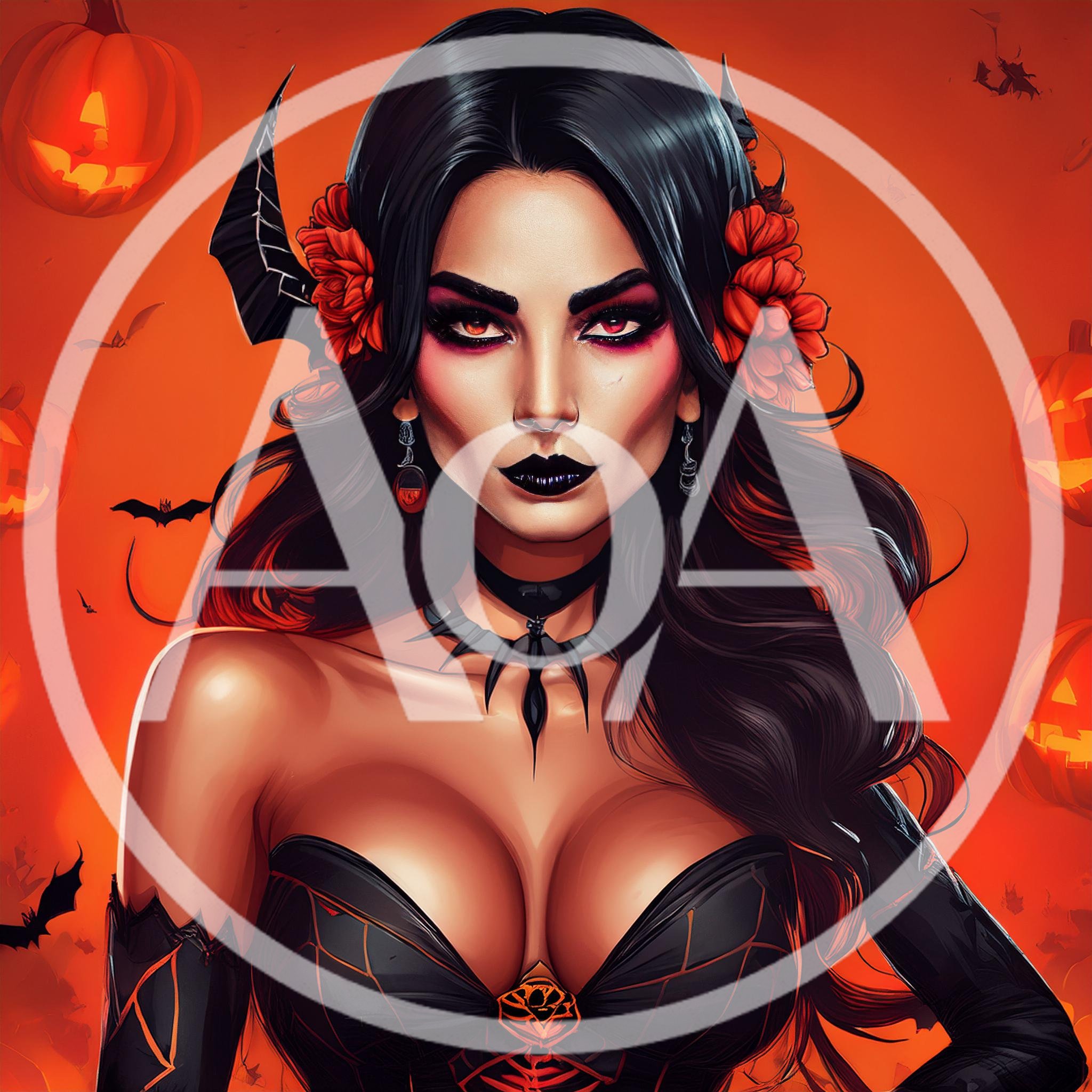 Gothic Vampire Woman With Halloween Pumpkin Background