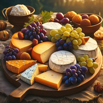 Gourmet Cheese Board With Grapes And Nuts