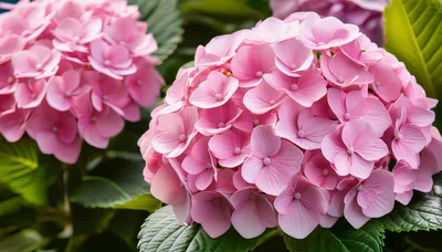 Vibrant Pink Hydrangea Flowers In Full Bloom