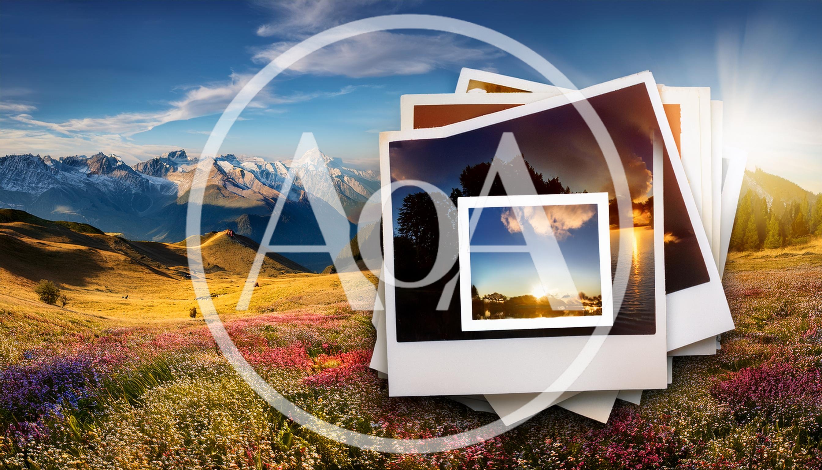 Stack Of Polaroid Photos In A Mountain Meadow