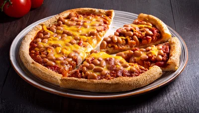 Baked Bean Pizza on a Rustic Plate