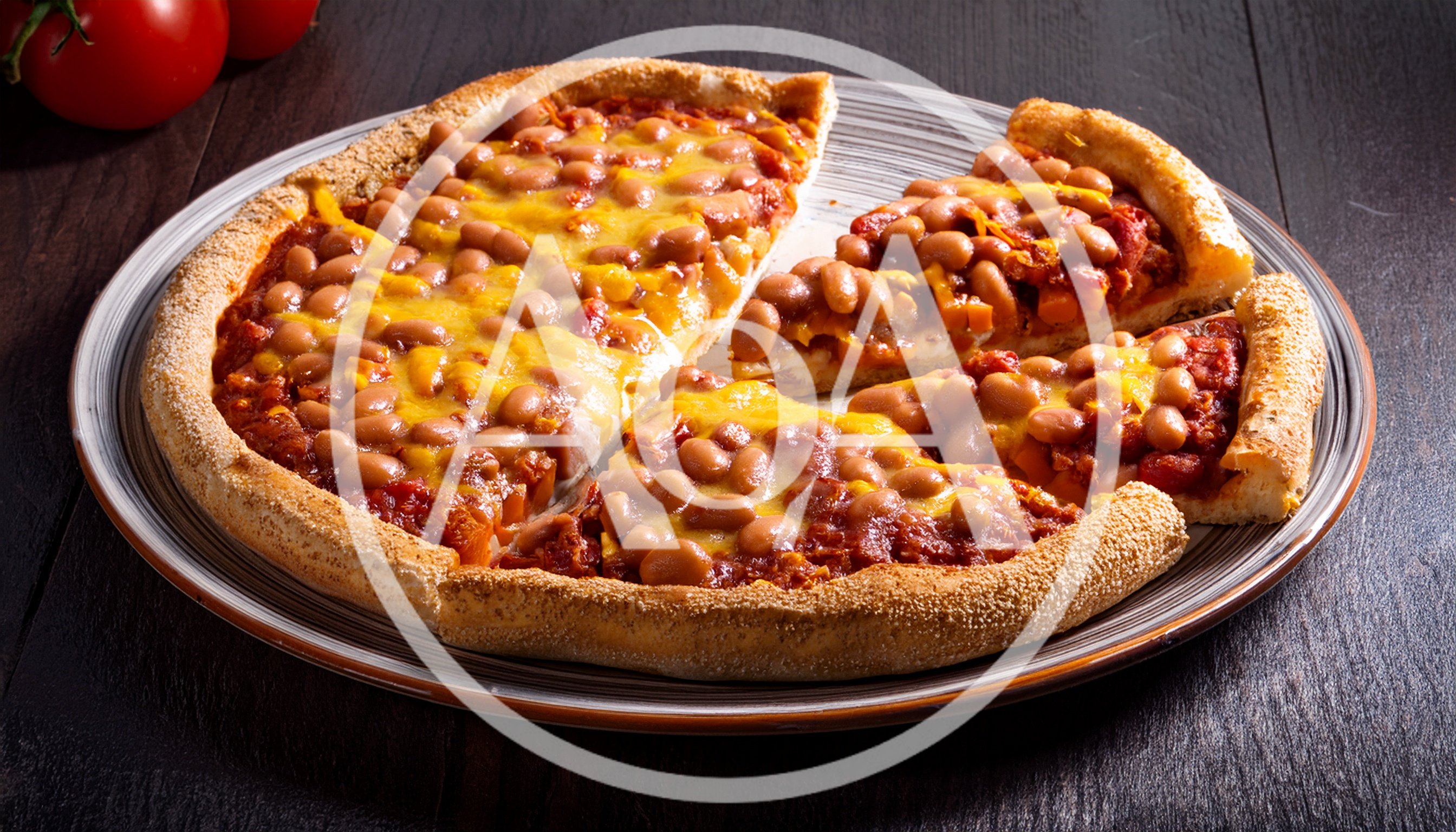 Baked Bean Pizza on a Rustic Plate