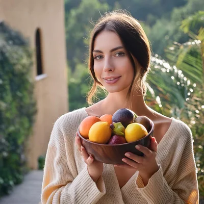 Young Woman Holding A Bowl Of Fresh Fruit