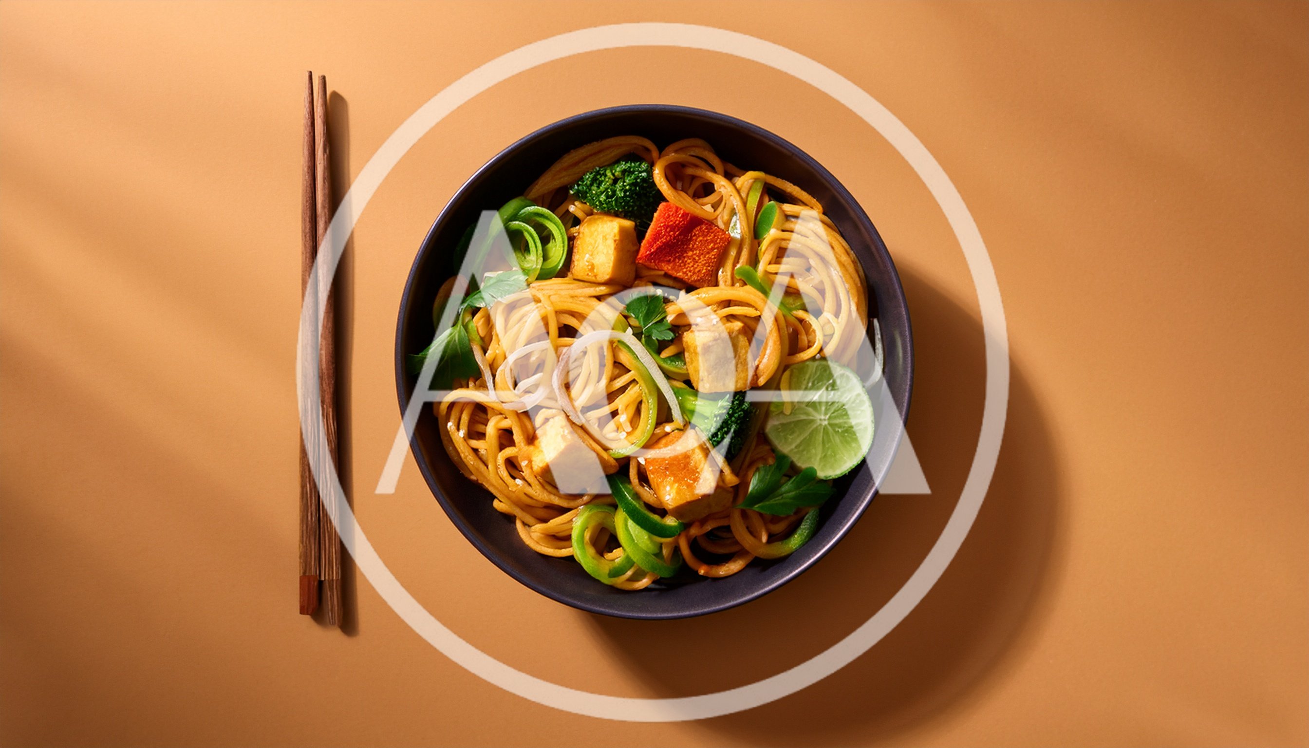 Bowl Of Stir Fried Noodles With Tofu And Vegetables