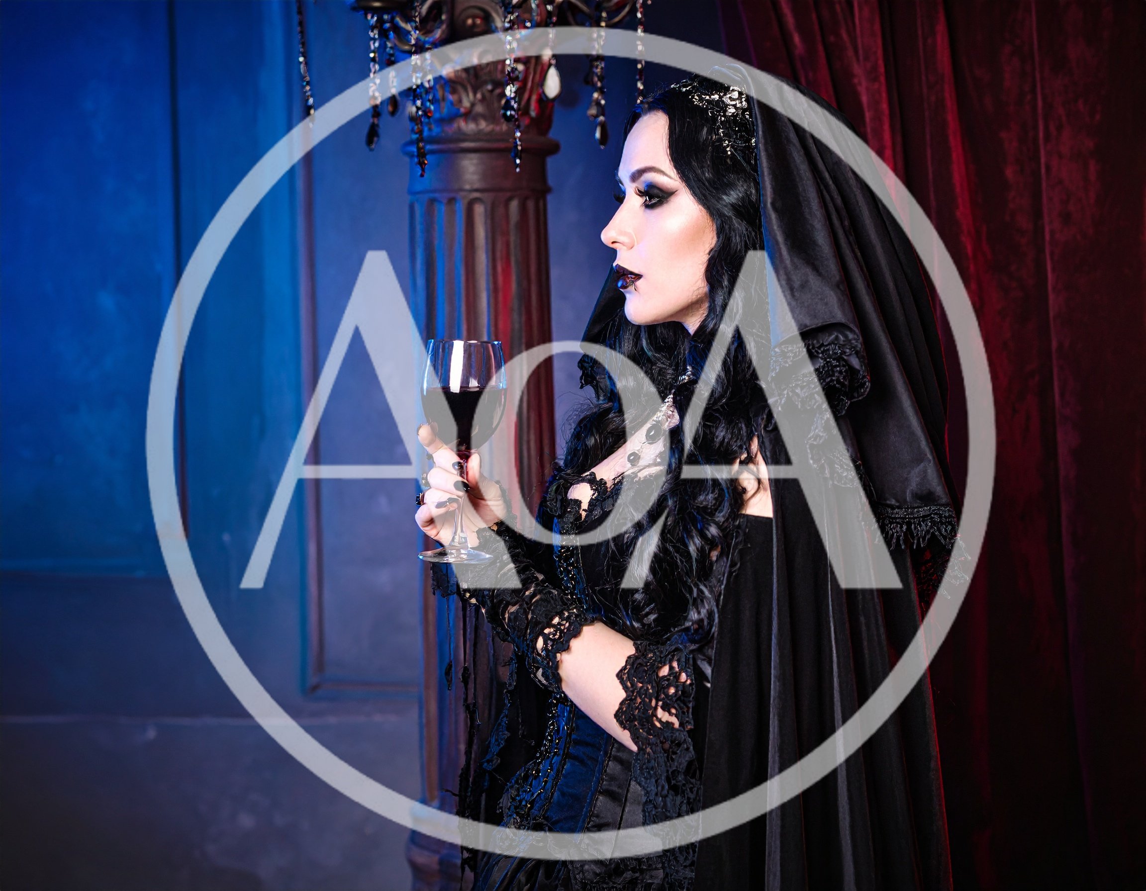 Gothic Woman Holding A Glass Of Red Wine
