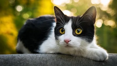 Black and White Cat Resting Outdoors