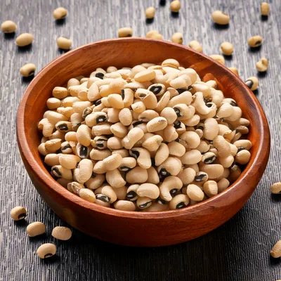 Wooden Bowl Filled With Dried Black Eyed Peas