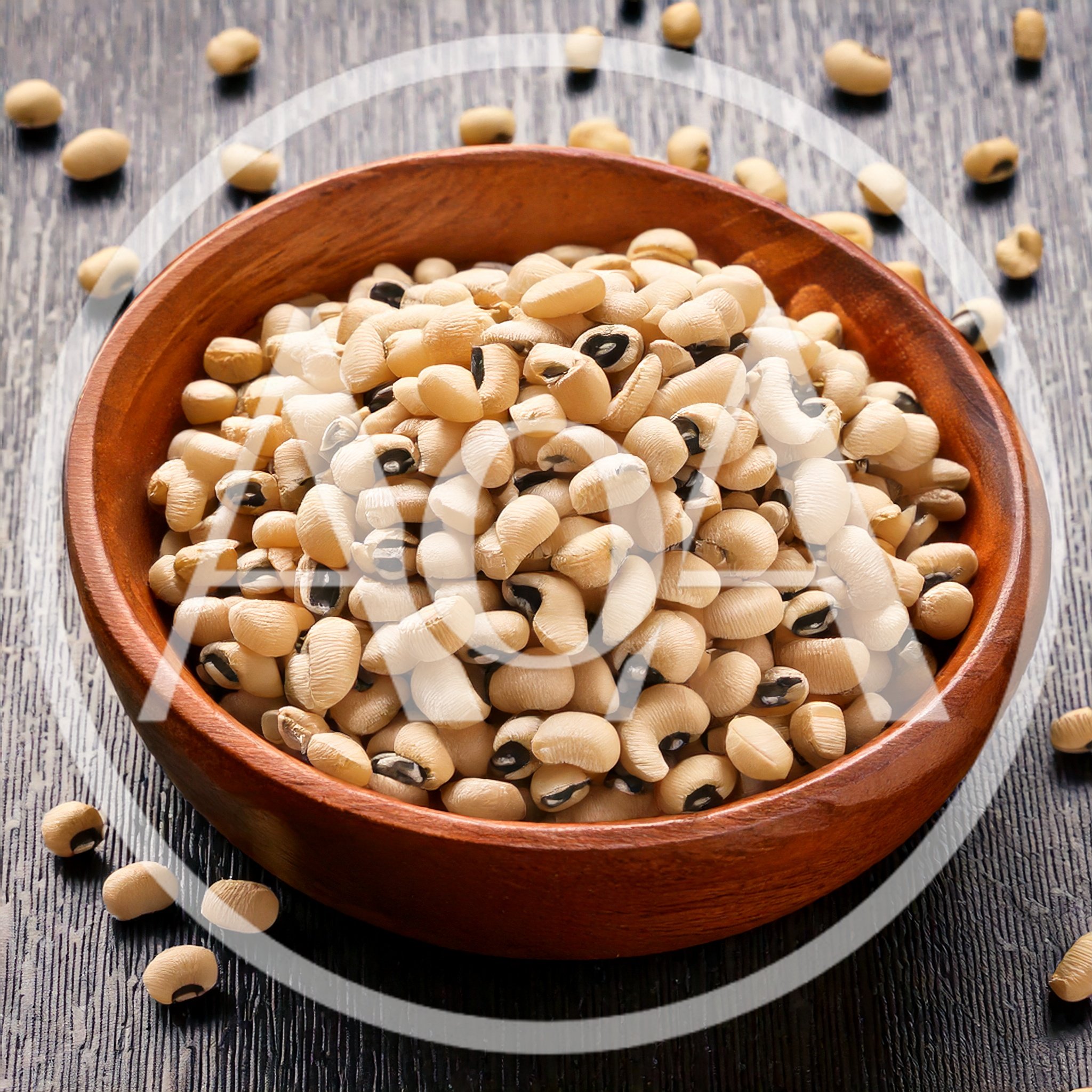 Wooden Bowl Filled With Dried Black Eyed Peas