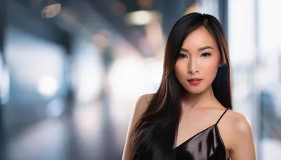Portrait Of A Beautiful Asian Woman In Evening Wear